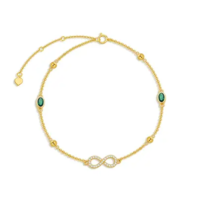 14K Gold Cubic Zirconia Infinite Symbol Single Layer Charm Anklet
