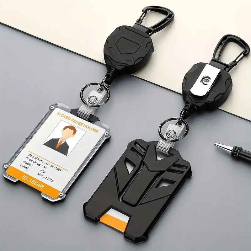 Outdoor Retractable Heavy Duty Badge Reel (1 Set), ID Badge Holder, Tactical ID Card Holder for Outdoor Hiking & Climbing
