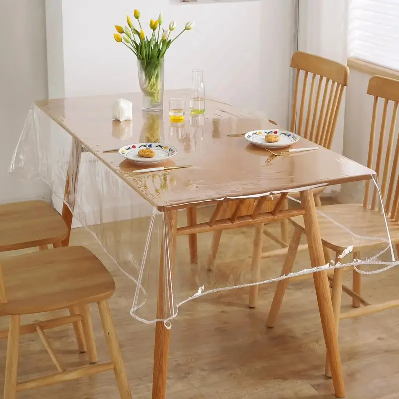 PVC Table Cover, Clear Tablecloth, Rectangular Waterproof Tablecloth, Easy To Clean Table Cover for Home Kitchen Dining Room
