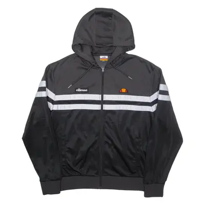 ELLESSE Satin Look Womens Black Hoodie Full Zip UK 14