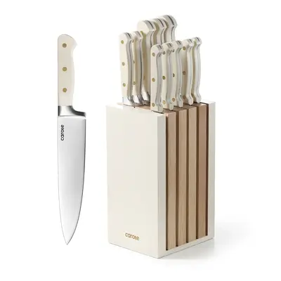 [Official] CAROTE 11PCS Knife Set with Block for kitchen, Stainless Steel Razor-Sharp Blade, Triple Riveted Ergonomic Handle,...