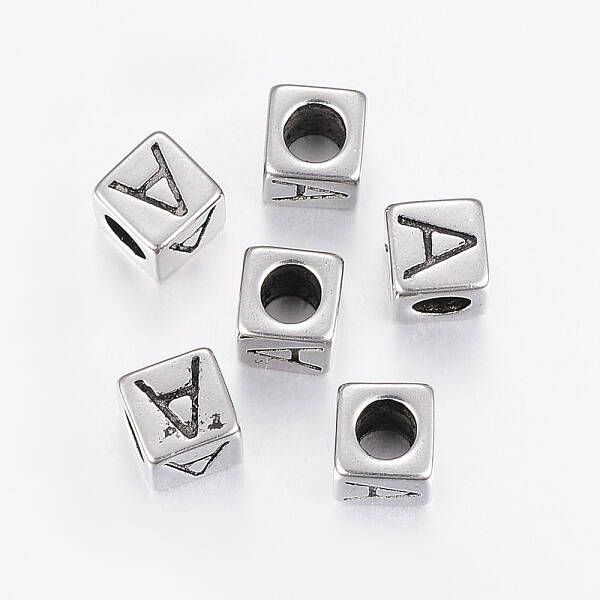 304 Stainless Steel Large Hole Letter European Beads