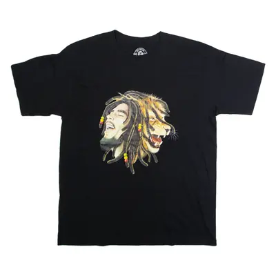 GRAN JAH COLLECTION Bob Marley Lion Mens Band T-Shirt Black Crew Neck L