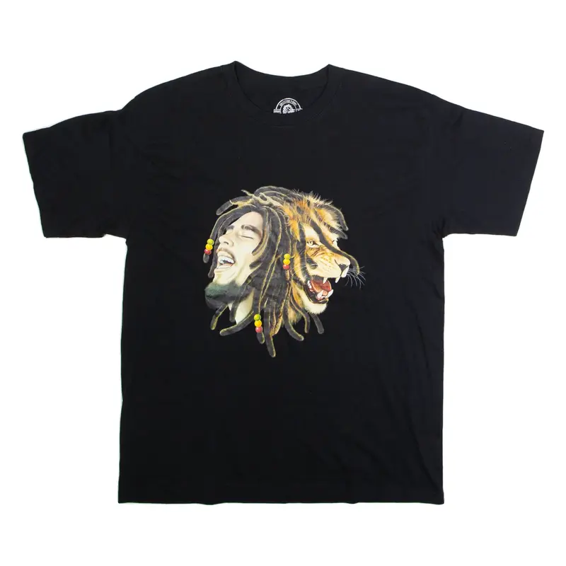 GRAN JAH COLLECTION Bob Marley Lion Mens Band T-Shirt Black Crew Neck L