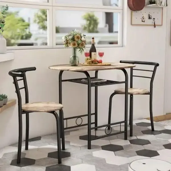 FURMAX 3 Piece Wood and Metal Dining Set, Small Dining Table for 2 ,for Living Room, Dining Room, Kitchen