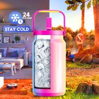 【MEOKY】50oz Large Capacity Stainless Steel Handle Water Bottle, Suitable for Outdoor Use, Replaceable Handle, Built-in Si...