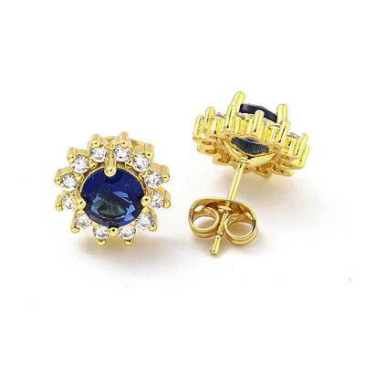 Flower Brass Micro Pave Clear Cubic Zirconia Stud Earrings