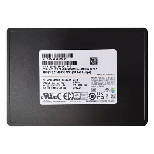MZ-7L34800 Samsung Enterprise PM893 Series 480GB Triple-Level Cell  SATA 6GB/s V-NAND 7mm 2.5-inch Solid State Drive