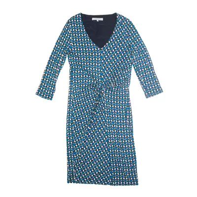 GERARD DAREL Ruched Pencil Dress Blue Crazy Pattern 3/4 Sleeve Knee Length Womens UK 10