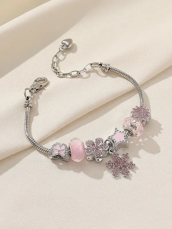 Fashion Butterfly Flower Heart Decorated Link Bracelet, Rhinestone Diy Copper Link Bracelet, Holiday Casual Party Daily Wear ...