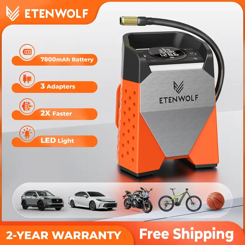 ETENWOLF 160PSI Car Air Pump & Tire Compressor, Portable Cordless Pump with Auto Stop, 7800mAh Battery for Flat Tires, SUVs, ...