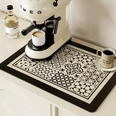 Geometric Pattern Coffee Cup Coaster, 1 Count Absorbent Draining Mat, Modern Dish Quick Dry Pad for Home Kitchen
