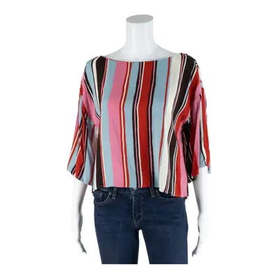 ZARA BASIC Pink Striped Short Sleeve Cropped Top Womens L