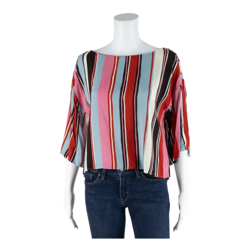 ZARA BASIC Pink Striped Short Sleeve Cropped Top Womens L