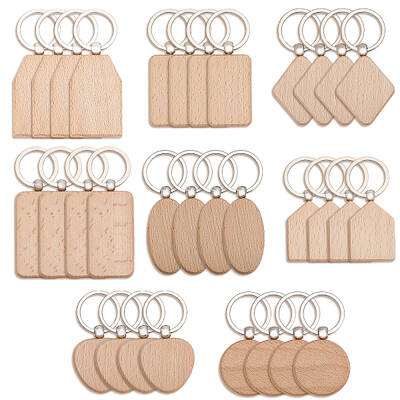 32Pcs 8 Styles Wooden Blank Pendant Keychain