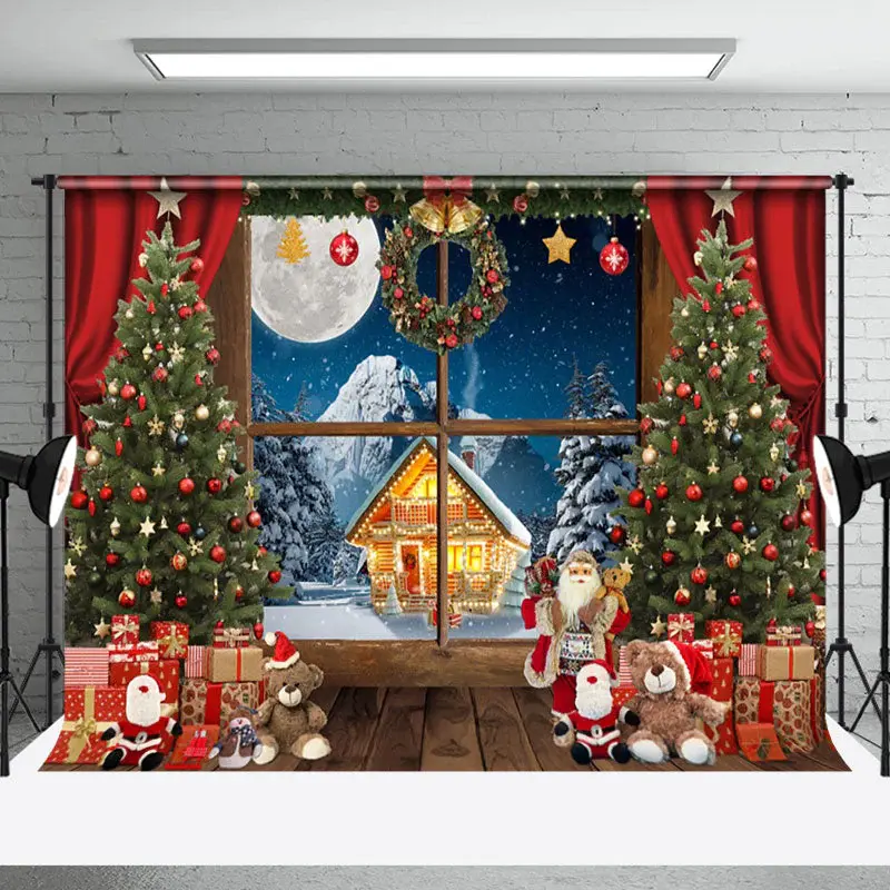 Aperturee Christmas Window Snow Mountain Gift Box Backdrop - Aperturee