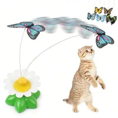 Interactive Floral & Butterfly Design Cat Teaser Toy, 1 Count Steel Wire Wobble Catching Toy for Kittens and Puppies, Fun Fly...