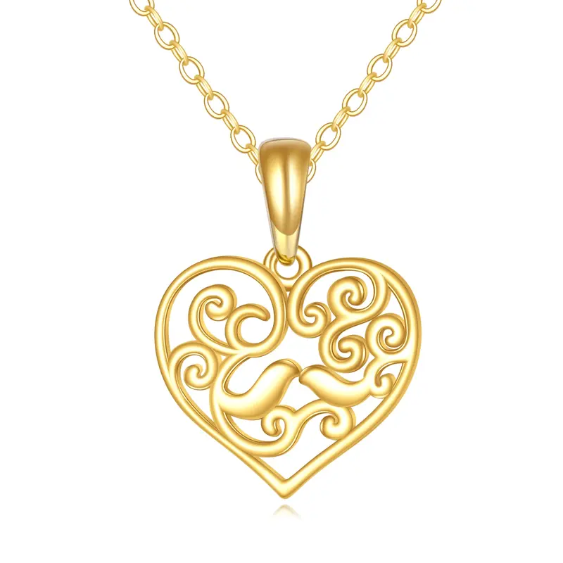 14K Gold Bird Ivy Heart Necklace for Women