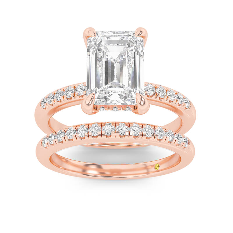 Aurelia Lab Grown Emerald Cut  Diamond Engagement Ring with the BonBon Quarter Coverage Wedding Band | 10K Rose Gold 2 1/2 ct...