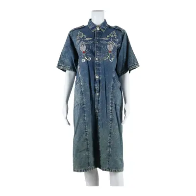 APPLE Sequin Womens Shirt Dress Blue Denim Short Sleeve Midi XL