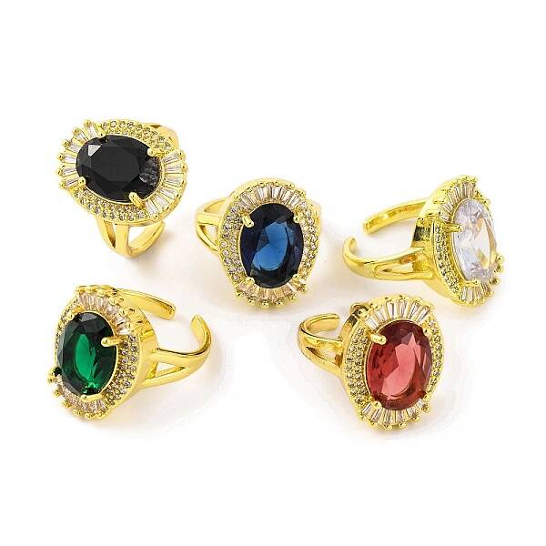 Oval Cubic Zirconia & Glass Open Cuff Ring