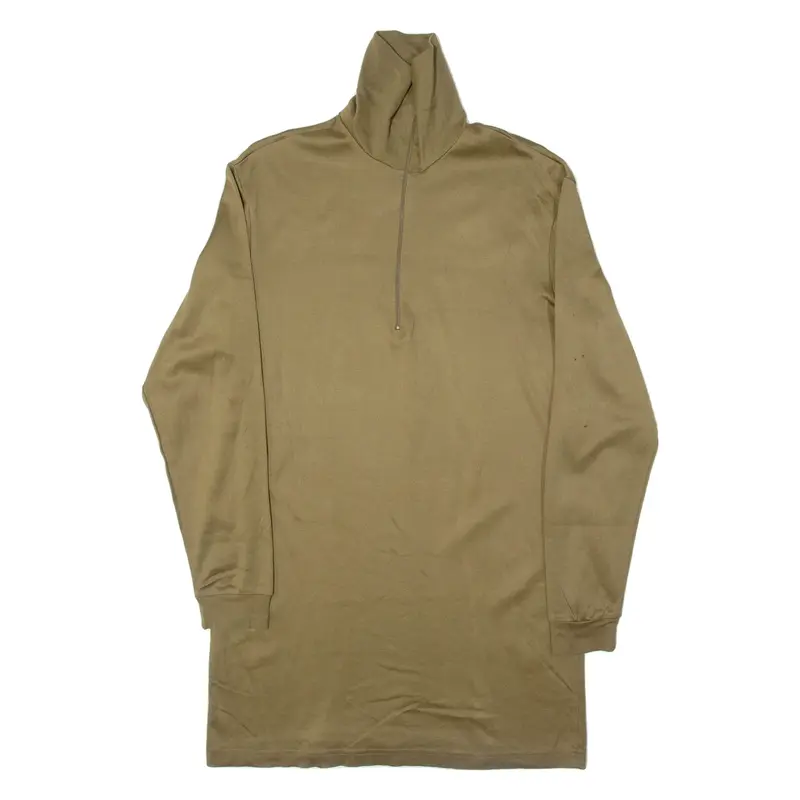Military Womens T-Shirt Brown Long Sleeve 1/4 Zip L