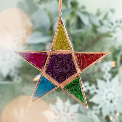 Glass Moravian Rainbow Star Ornament - L