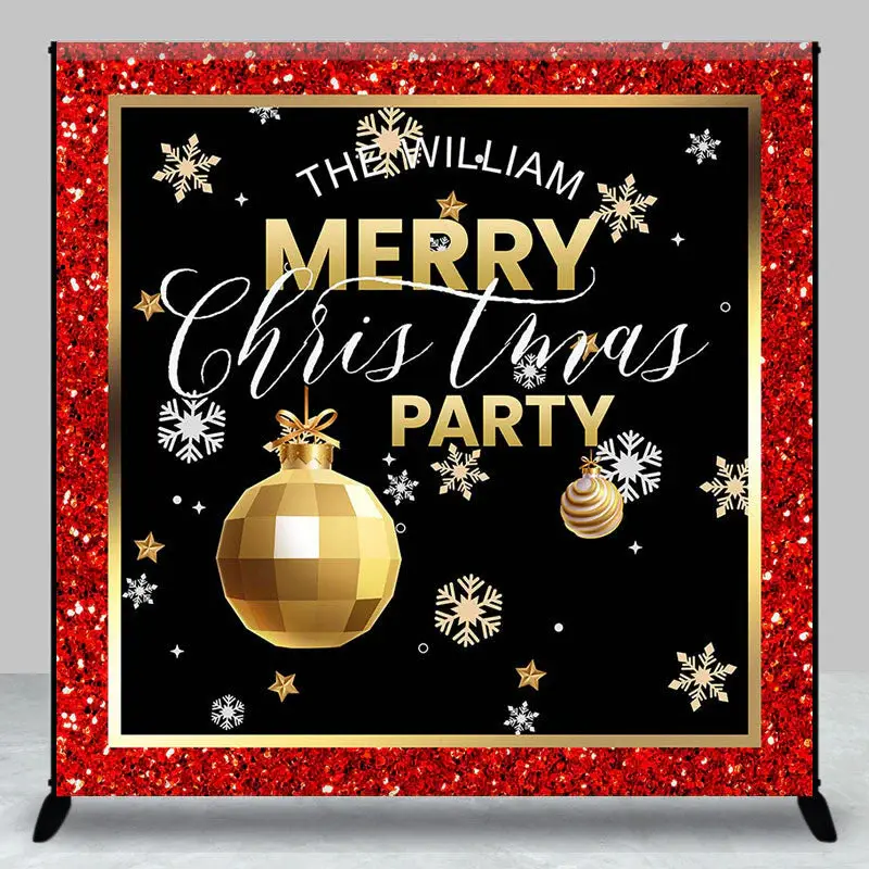 Custom Name Red Black Gold Merry Christmas Backdrop - Aperturee