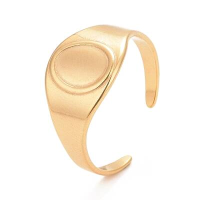 Ion Plating(IP) 304 Stainless Steel Oval Chunky Open Cuff Ring for Women