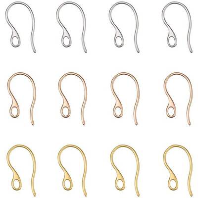 about 45 pcs 3 Colors 304 Stainless Steel Earring Hooks Ear Wire with Loop for DIY Earring Jewelry Craft Making