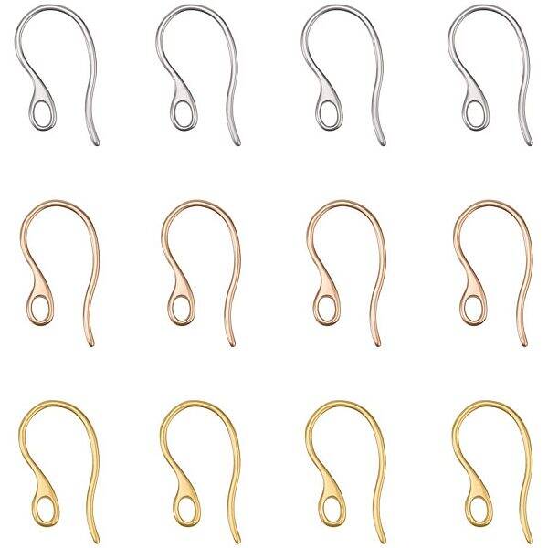 about 45 pcs 3 Colors 304 Stainless Steel Earring Hooks Ear Wire with Loop for DIY Earring Jewelry Craft Making