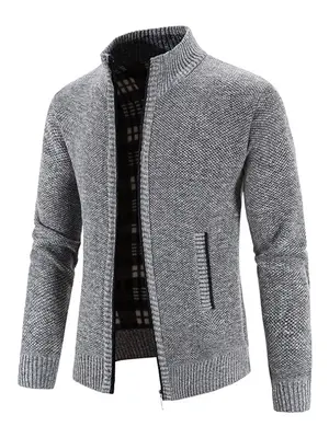 Men's Winter Jacket Pocket Zipper Mock Neck Heated Jacket, Streetwear Classic Slim Long Sleeve Thermal Outerwear for Fall & ...