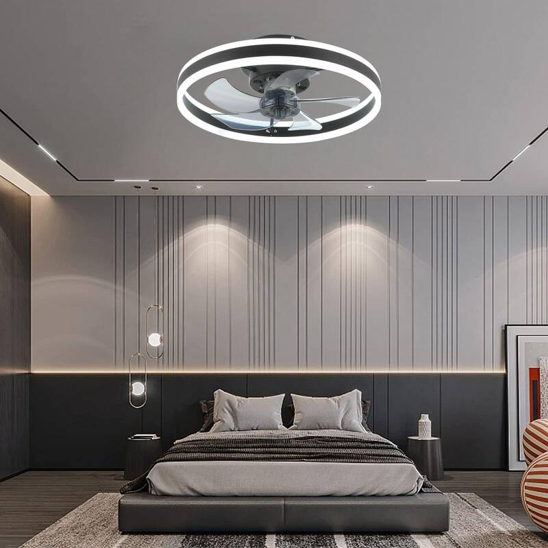 Flush Mount Ceiling Fan with Light, 19.7 Inch Low Profile, 6 Speeds & 3 Color Dimmable LED, Remote & APP Control, Revers