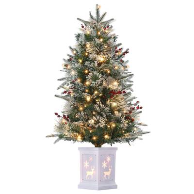 Garvee 4.5ft Christmas Tree, Pre-lit Christmas Tree with Lighting Elk Base and Red Berries, Artificial Christmas Tree with 10...