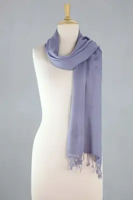 NOVICA Kashmiri Diamonds in Smoke Women's Soft Gray 100% Wool Scarf Hand Loomed in India
