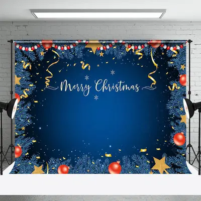 Blue Sequin Ball Pine Merry Christmas Party Backdrop - Aperturee