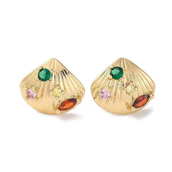 Ion Plating(IP) Brass Micro Pave Cubic Zirconia Stud Earrings for Women