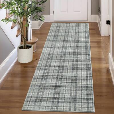 Garvee Washable Kitchen Runner Rug 2x8 Plaid Hallway Runner Rug, Non Slip Bathroom Rugs Soft Tartan Throw Mat Rustic Stain Re...