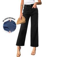 Sidefeel Women's Wide Leg Jeans High Waisted Stretchy Jeans Straight Leg Zimbaplatinum Ankle Denim Pants with Slant Pockets