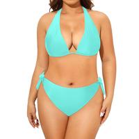 Tempt Me Women Plus Size Triangle Bikini Halter Two Piece Swimsuit Sexy Tie Side Bathing Suits  #outdoorfun