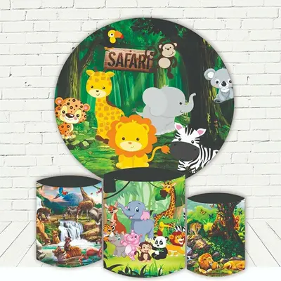 Aperturee Circle Jungle Safari Animals Birthday Party Backdrop | Round Party Backdrop | Circle Backdrops For Birthday | Round...