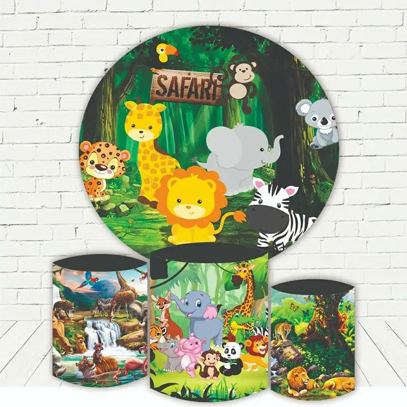 Aperturee Circle Jungle Safari Animals Birthday Party Backdrop | Round Party Backdrop | Circle Backdrops For Birthday | Round...