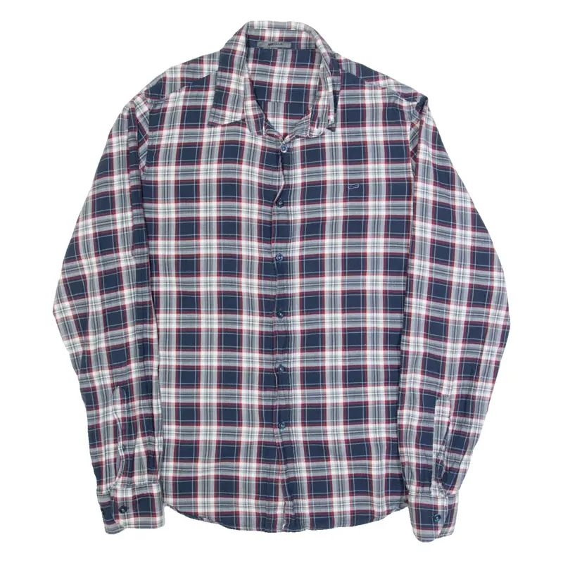 GAS Mens Shirt Blue Check Long Sleeve L