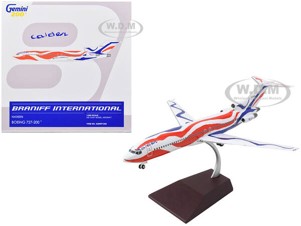 Boeing 727-200 Commercial Aircraft Braniff International Airways - Calder Bicentennial Livery White with Red and Blue Stripes...