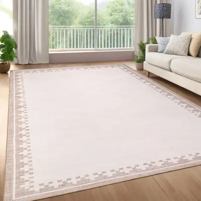 Garvee Border Area Rug 8x10, Modern Geometric Design, Low Profile & Stain Resistant, Polyester Material, Non-Slip Backing, Ea...
