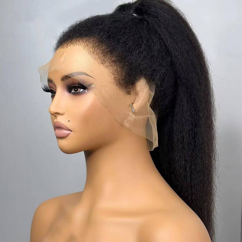 [4C Wig] Upgraded 360 Lace Wig Kinky Straight Human Hair Wigs With Kinky Edges