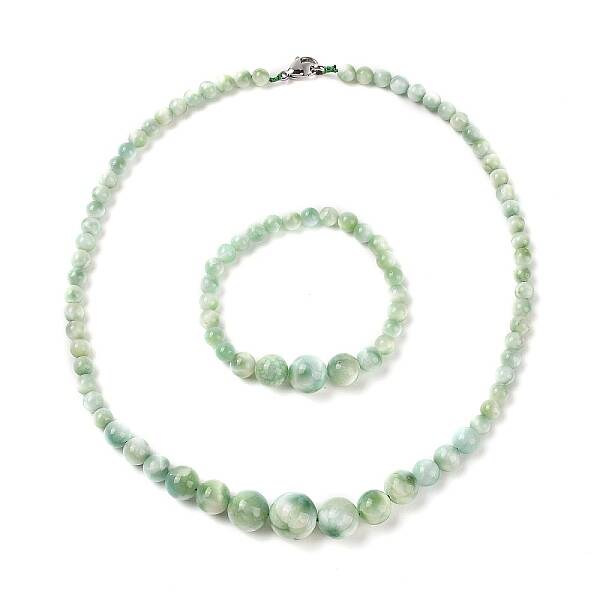 Natural Glass Round Beads Bracelets & Necklaces Sets