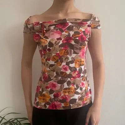 Paola M Floral Top - Medium Multicoloured Cotton Blend
