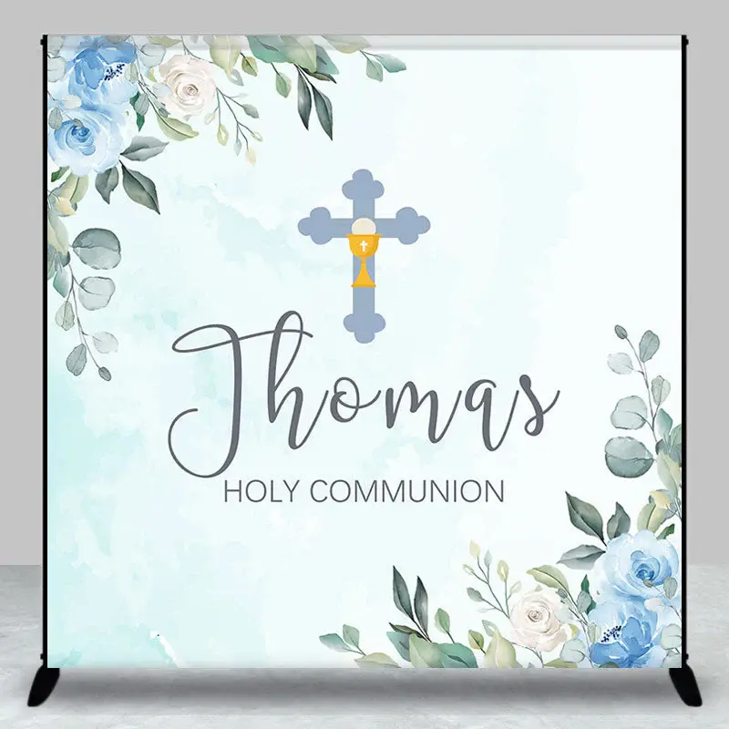 Personalized Floral Boys Holy Communion Backdrop - Aperturee