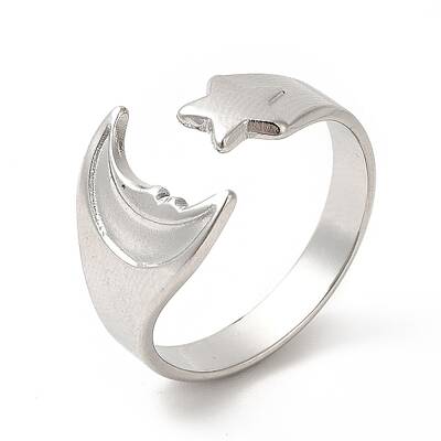 Non-Tarnish 304 Stainless Steel Star & Moon Open Cuff Ring for Women